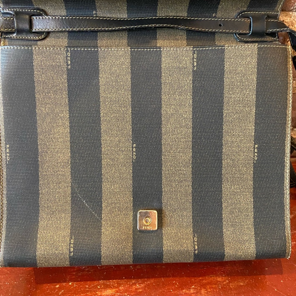 RARE Vintage 80s FENDI Pequin Stripe Crossbody Bag-Leather Letter Logo-SAS Roma - Picture 7 of 14